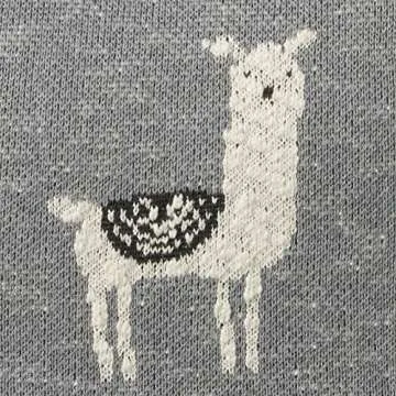 Creative Co-op DF1714 Cotton Knit Pouf with White Llama Images Seating, Grey