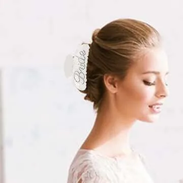 Saliyaa Bride Hair Clip - White Acrylic Hair Clip with Double-Side Bride Logo (4 inches) - Wedding Gift for Bride, Bridal Shower, Bachelorette Party Decorations Accessory - Rhinestone, Classy, Female