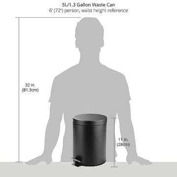 mDesign Pedal Bin — Metal Waste Bin with Pedal, Lid and Plastic Bucket Insert — Perfect for Bathroom, Kitchen, and Office — 5 Litre Household Rubbish Bin with Ergonomic Design — Black