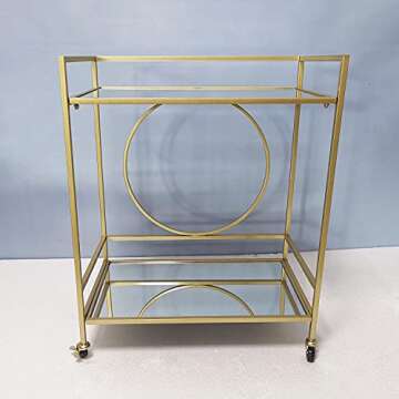 RAODIK Large Golden bar cart with 2 Mirror Shelves Durable Wine cart with Lockable casters Suitable for Kitchen Club, Living Room