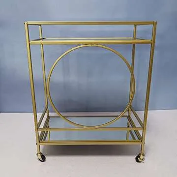RAODIK Large Golden bar cart with 2 Mirror Shelves Durable Wine cart with Lockable casters Suitable for Kitchen Club, Living Room