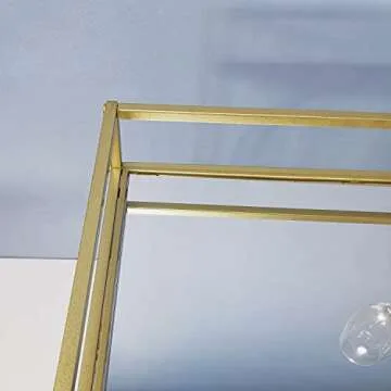 RAODIK Large Golden bar cart with 2 Mirror Shelves Durable Wine cart with Lockable casters Suitable for Kitchen Club, Living Room