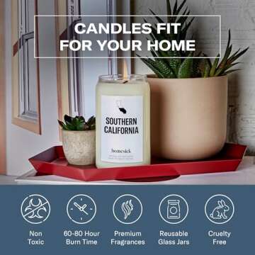 Homesick Scented Candles for Home (Southern California) - 13.75 oz Long-Lasting Soy Wax Jar Candle for Women & Men for All Occasions, 60-80 Hours Burn Time - Notes of Orange, Lemon & Rose
