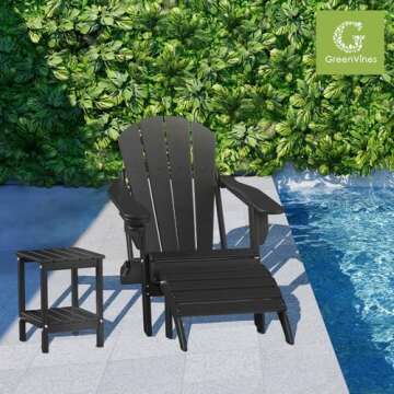GREENVINES Folding-Adirondack-Chairs-Set-of-4 | HDPE Plastic | Fire Pit Chair | All Weather | Cup Ho...