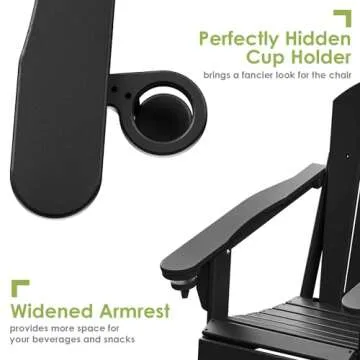 GREENVINES Folding-Adirondack-Chairs-Set-of-4 | HDPE Plastic | Fire Pit Chair | All Weather | Cup Holder | Black | for Deck Backyard Patio Outdoor Garden