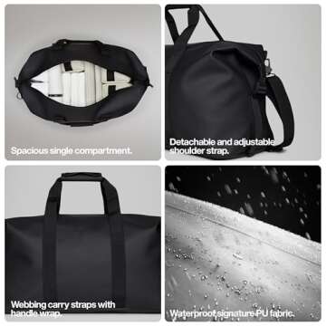 RAINS Hilo Weekend Bag - Waterproof Travel Duffle Bag (Black)
