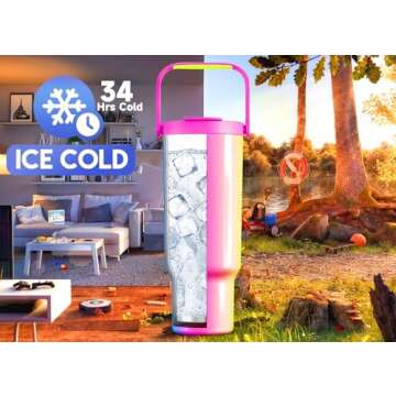 Meoky 40 oz Tumbler with Handle and Straw, Insulated Water Bottle, Stainless Steel Travel Mug, Keeps...