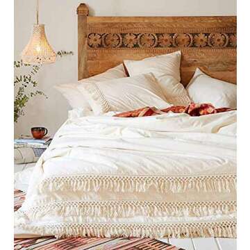 Flber White Pillowcases Tassel Sham Cotton Pillow Covers,Set of 2 (19.7in x35.5in)