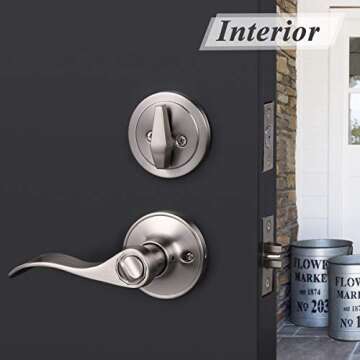 Probrico 3 Set of Satin Nickel Exterior Entry Lever and Single Cylinder Deadbolt,Keyed Alike Combo Pack, Keyed Handleset Lockset Exterior(for Front Door and Outside Gate)