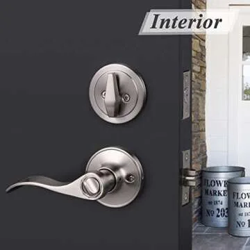 Probrico 3 Set of Satin Nickel Exterior Entry Lever and Single Cylinder Deadbolt,Keyed Alike Combo Pack, Keyed Handleset Lockset Exterior(for Front Door and Outside Gate)