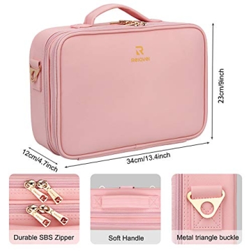 Relavel Travel Makeup Train Case with Adjustable Dividers