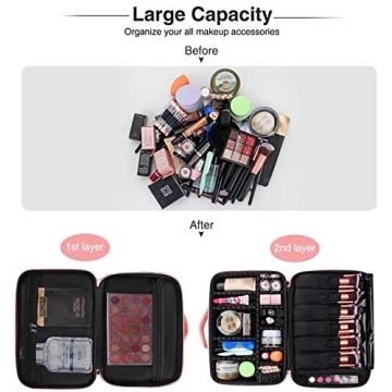 Relavel Travel Makeup Train Case with Adjustable Dividers