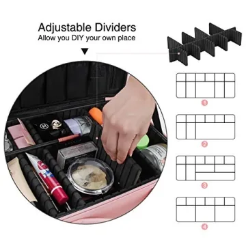 Relavel Travel Makeup Train Case with Adjustable Dividers