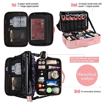Relavel Travel Makeup Train Case with Adjustable Dividers