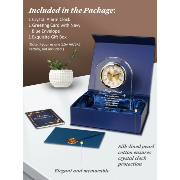 Elegant Retirement Crystal Clock & Plaque Gift
