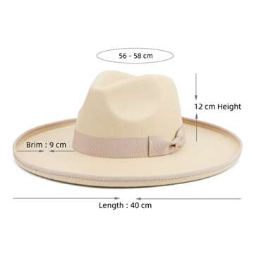 Pro Celia Large Wide Brim Fedora Hat for Women Men Felt Dress Hat (Roll-Cream)