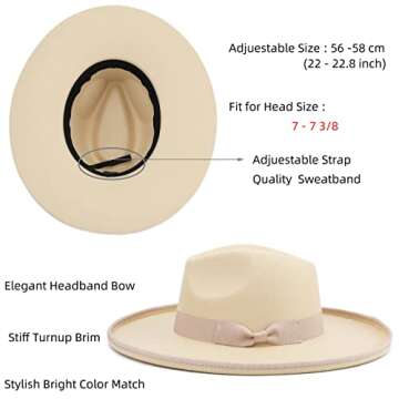 Pro Celia Large Wide Brim Fedora Hat for Women Men Felt Dress Hat (Roll-Cream)
