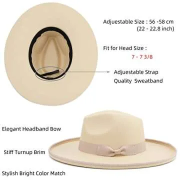 Pro Celia Large Wide Brim Fedora Hat for Women Men Felt Dress Hat (Roll-Cream)