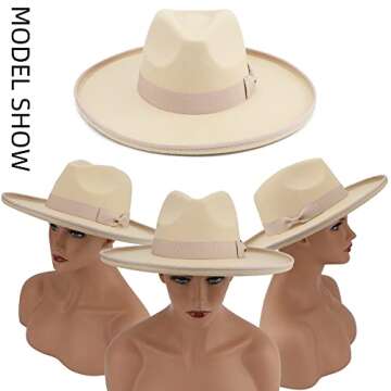 Pro Celia Large Wide Brim Fedora Hat for Women Men Felt Dress Hat (Roll-Cream)