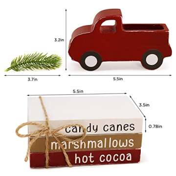 ORIENTAL CHERRY Christmas Decor - Christmas Decorations Indoor - 3 Faux Books Bundle with Twine & Red Truck with Mini T/Ree - Farmhouse Rustic Tiered Tray Decor for Home Room Table Mantle Shelf