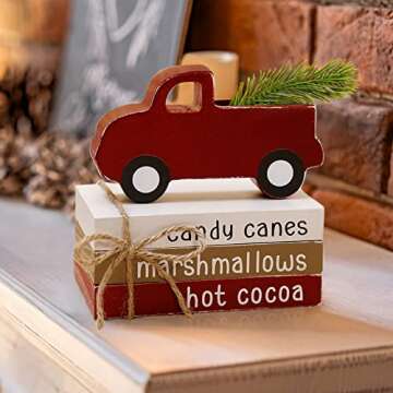 ORIENTAL CHERRY Christmas Decor - Christmas Decorations Indoor - 3 Faux Books Bundle with Twine & Red Truck with Mini T/Ree - Farmhouse Rustic Tiered Tray Decor for Home Room Table Mantle Shelf