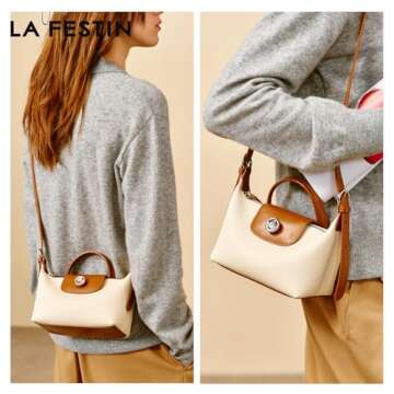 LA'FESTIN Small Leather Crossbody Bag For Women: Shoulder Purses With Handles-Fashion Lightweight Wo...
