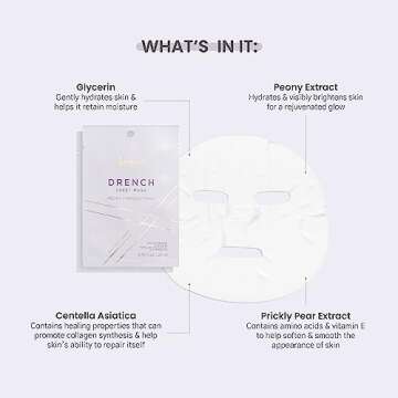 Karuna Skin - DRENCH Hydrating Sheet Mask, Pore-Minimizing Facial Skin Care Products, Hydrating Sheet Masks with Pear Extract & Peony, Face Mask for Skin with Acne & Dark Spots, 0.74 fl. oz./22 ml