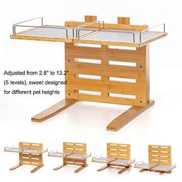FOREYY Adjustable Raised Dog Bowls,Bamboo Elevated Feeder Stand with Non-Skid Feet for Food and Wate...