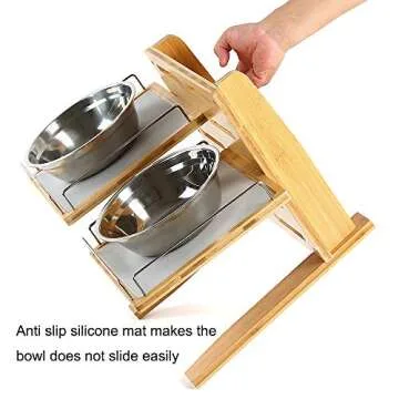 FOREYY Adjustable Raised Dog Bowls,Bamboo Elevated Feeder Stand with Non-Skid Feet for Food and Water,5 Level Wooden Pet Dining Table Comfort Feeding Station for Medium Large Big Dogs