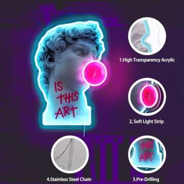 HOXVJYME David Blowing Gum Wall Decor LED Neon Light Vintage Neon Sign for Bedroom ，Bar, Home, Caf...