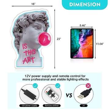 HOXVJYME David Blowing Gum Wall Decor LED Neon Light Vintage Neon Sign for Bedroom ，Bar, Home, Cafe, Store Decorations Aesthetic Neon Sign Led Signs 23inch