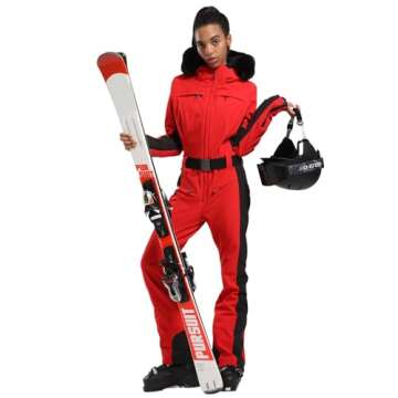 GSOU SNOW Womens Ski Suit One Piece Snowsuit Snowboard Jacket Slim Snow Jumpsuit Ski Outfit Waterproof Windproof for Winter Sports