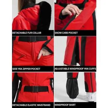 GSOU SNOW Womens Ski Suit One Piece Snowsuit Snowboard Jacket Slim Snow Jumpsuit Ski Outfit Waterproof Windproof for Winter Sports