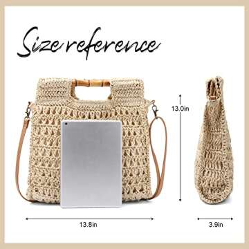 Oweisong Women Straw Beach Tote Bag Summer Large Bamboo Top Handle Handbag Hand Woven Shoulder Cross...