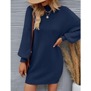 ZESICA Women's Spring Turtleneck Sweaters Dress Oversized Long Lantern Sleeve Casual Knit Pullover S...