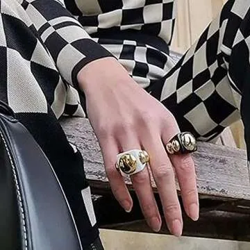 5pcs Y2K Style Chunky Retro Resin Acrylic Ring Plastic Rings Cute Colorful Candy Ring Finger Ring Jewelry Transparent Handmade Trendy Rings for Women -Style 1