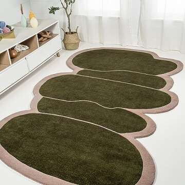 JONATHAN Y GST101A-5 Whimsical Modern Border Geometric Handwoven Wool Area Rug, Kids & Novelty for Bedroom, Kitchen, Living Room, Easy-Cleaning, Green/Pink, 5 ft. x 8 ft.