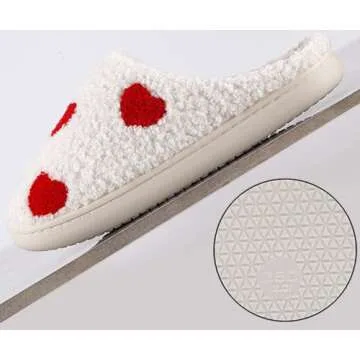 Heart Slippers Valentine's Day Gifts Cute Comfy Bedroom Slippers For Women Men,Home Memory Foam Slippers,Ladies Furry Warm Slippers Indoor Outdoor for Winter,Womens Slippers,Heart 41-42