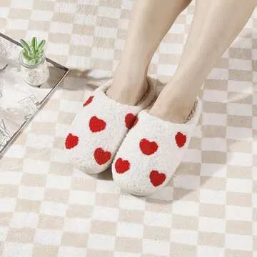 Heart Slippers Valentine's Day Gifts Cute Comfy Bedroom Slippers For Women Men,Home Memory Foam Slippers,Ladies Furry Warm Slippers Indoor Outdoor for Winter,Womens Slippers,Heart 41-42