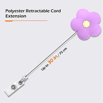 4 pcs Set Colorful Flowers Badge ID Clip Reel Retractable Holder Office Work Nurse Name Badge Tag Cl...
