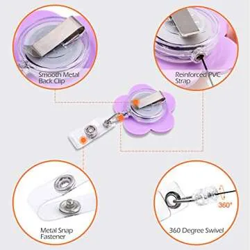 4 pcs Set Colorful Flowers Badge ID Clip Reel Retractable Holder Office Work Nurse Name Badge Tag Clip On Card Holders Cute - 30 inch Cord Extension