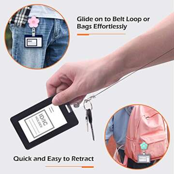 4 pcs Set Colorful Flowers Badge ID Clip Reel Retractable Holder Office Work Nurse Name Badge Tag Clip On Card Holders Cute - 30 inch Cord Extension