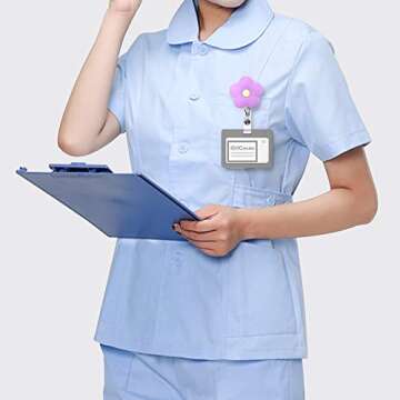 4 pcs Set Colorful Flowers Badge ID Clip Reel Retractable Holder Office Work Nurse Name Badge Tag Clip On Card Holders Cute - 30 inch Cord Extension