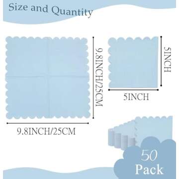 HEIPINIUYE 50 Pieces 2-ply Light Blue Napkin Disposable Scalloped Cocktail Napkins Beverage Napkins ...