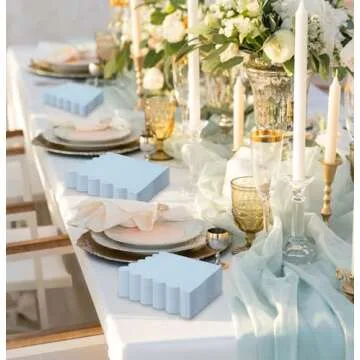 HEIPINIUYE 50 Pieces 2-ply Light Blue Napkin Disposable Scalloped Cocktail Napkins Beverage Napkins Dessert Napkins Paper Napkins for Wedding Birthday Party Paper Dinner Napkins