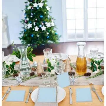 HEIPINIUYE 50 Pieces 2-ply Light Blue Napkin Disposable Scalloped Cocktail Napkins Beverage Napkins Dessert Napkins Paper Napkins for Wedding Birthday Party Paper Dinner Napkins