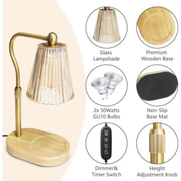 Imenlox Candle Warmer Lamp, with Timer and Dimmer, Birthday Gifts for Women Mom, Adjustable Height Wax Melt Warmer for Scented Jar Candles, Home Decor, 2 Bulbs