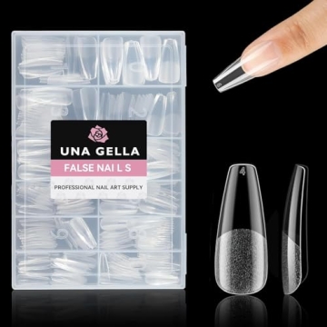 UNA GELLA Long Coffin Fake Nails Tips 216pcs Pre-Shape Coffin Press On Nails Long Coffin Nail Tips L...