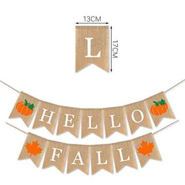 SWYOUN Burlap Hello Fall Banner with Pumpkin Maple Leaf Autumn Thanksgiving Day Party Garland Decoration
