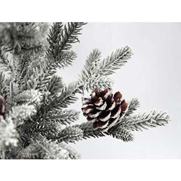 X-nego 26" Frosted Alpine Balsam fir pre-lit Christmas Pine Tree Snowy Cones Battery Operated Warm White LED Lights Windowsills, Mantle Display Table Tops